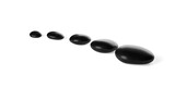 Fototapeta Desenie - Bow or row of black zen pebbles or stones on white background with copy space, 3D illustration, zen, spa or beauty therapy concept