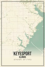 Retro US City Map Of Keyesport, Illinois. Vintage Street Map.