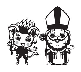 Poster - Vector illustration of Saint Nicholas and Krampus