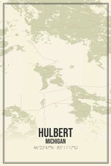 Retro US city map of Hulbert, Michigan. Vintage street map.