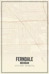 Retro US city map of Ferndale, Michigan. Vintage street map.