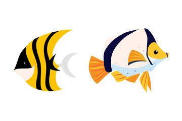 Striped Fish as Sea Animal Floating Underwater Vector Set