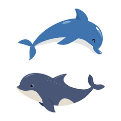 Canvas Print - Blue Dolphin as Sea Animal Floating Underwater Vector Set