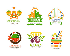 Poster - Continental Cuisine and Restaurant Logo Design with Different Country Name Vector Set