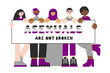 Ace people characters demonstrate poster. Asexuals are not broken quote. LGBTQA pride flag, symbols and purple grey colors. International asexuality day. Awareness and visibility week.