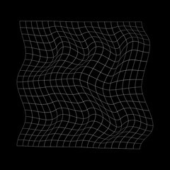 Wall Mural - distorted white grid on black background. warped mesh texture. futuristic vaporwave net. checkered p