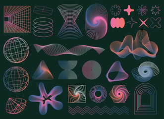 set of abstract geometric shapes trending futuristic line design elements, infographic shapes. moder