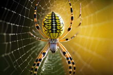 Argiope Aurantia (yellow Garden Spider) Vertical Closeup On Its Web.