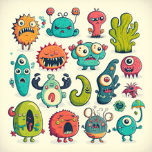 Set Of Cartoon Monsters Illustration Sprite Flash Sheet Style Generated By AI 