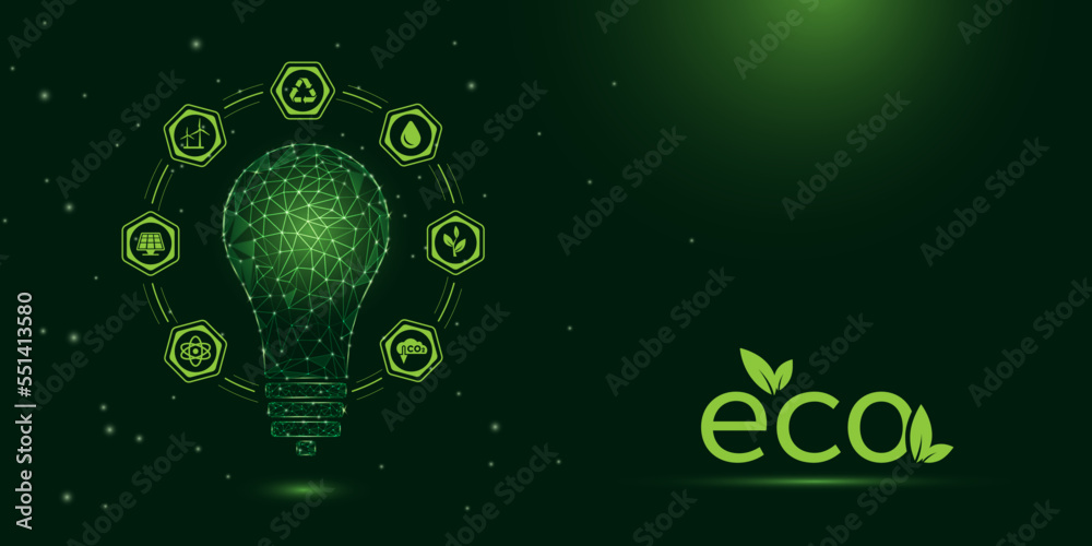 Vektor A symbolic light bulb surrounded by symbols of green energy ...