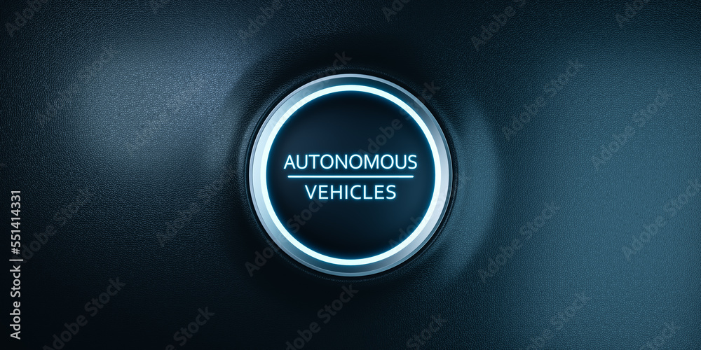 Ilustração Car engine start button concept, autonomous driving tech for ...