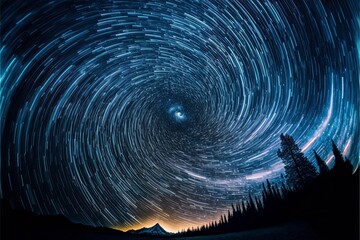 Poster - nighttime long exposure astrophotography of the sky, stars swirling in the void