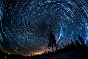 Wall Mural - nighttime long exposure astrophotography of the sky, stars swirling in the void