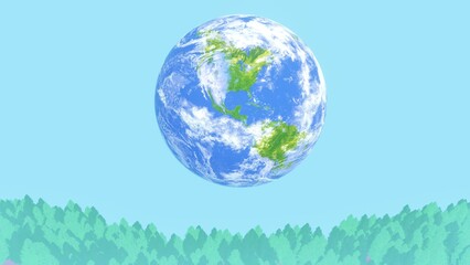 Wall Mural - Climate change and carbon neutral with green forest and blue sky for background stuff. Elements of this image furnished by NASA