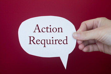 Poster - Speech bubble in front of colored background with Action Required text.