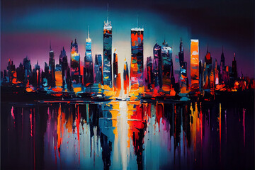 Wall Mural - Abstract oil painting of the city skyline