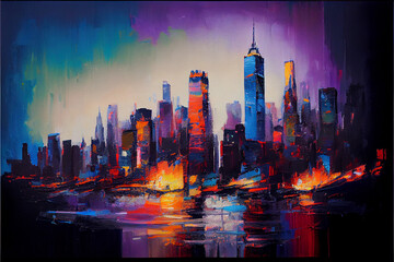 Wall Mural - Abstract oil painting of the city skyline