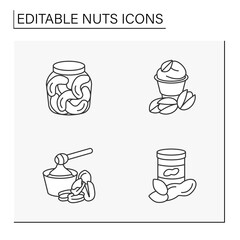 Wall Mural -  Nuts line icons set. Tasty and healthy snacks. Pecans, pistachio, cashews and peanuts. Ingredients for food preparation.Balanced nutrition concept. Isolated vector illustration. Editable stroke