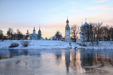 Wall Mural - winters in vologda river landscape cathedral orthodox christmas russia