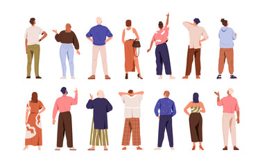 Aufkleber - people from behind set. men, women turned back, rear view. characters standing backside. persons ges