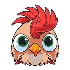 Canvas Print -  a cartoon bird with a red mohawk and big eyes is shown in a white background with a red ribbon around its neck. Generative AI