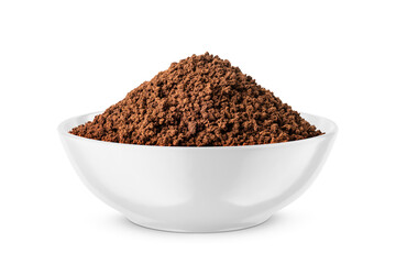 Wall Mural - Instant granulated coffee in round bowl isolated on white. Front view.