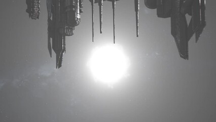 Wall Mural - Big UFO Spaceship Heading Towards Bright Sun Star in Deep Outer Space 4K