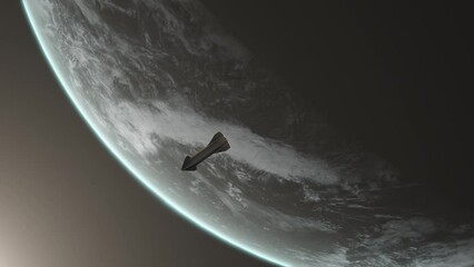 Wall Mural - Starship Leaving Earth and Heading for Mars with Strong Sun Flare Haze 4K