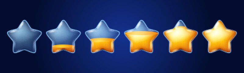 Poster - gold stars game icons with fill progress. ui design elements of load status, rating. sprite sheet wi
