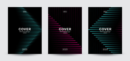 Poster - Set of modern business templates with gradient lines composition. Vector, 2023