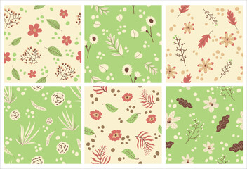 Poster - Pattern decoration design set with flowers plant
