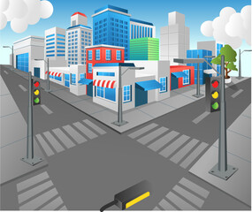 Poster - Isometric flat 3d concept illustration view position view of modern urban crossroad