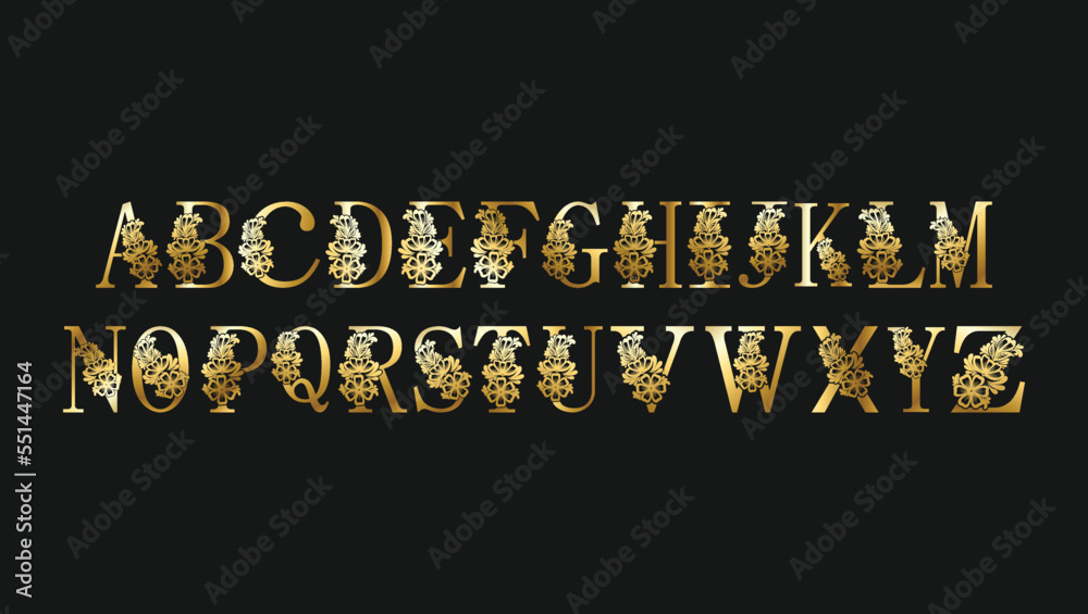 Luxury Gold and Golden Gradients Decorative Alphabets A to Z Graphic ...