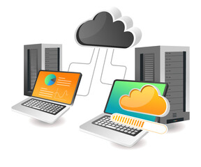 Aufkleber - Flat 3d isometric illustration concept of server data analysis network