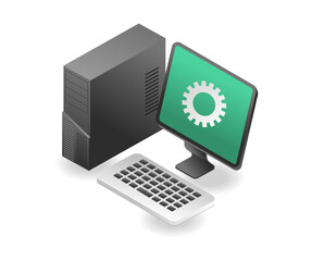 Aufkleber - Flat 3d isometric illustration concept of pc computer working