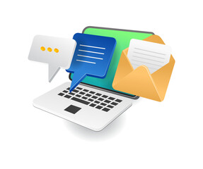 Poster - Flat 3d isometric illustration concept of email computer conversation