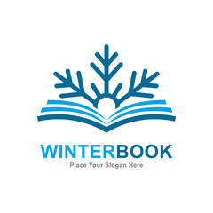 Wall Mural - Winter book logo vector template. Suitable for business, education, novel, snowflake symbol