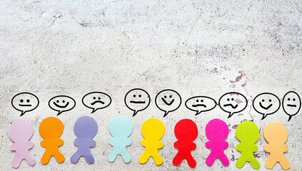 Wall Mural - Hand Drawn Happy  and Sad Face Emotions on Colorful Sticky Notes . Empathy Concept  