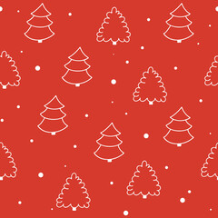 Seamless vector pattern with of woodland with cute pine trees. Creative scandinavian kids texture for wrapping paper, fabric, textile. Design web elements for sites, priinting greeting cards.