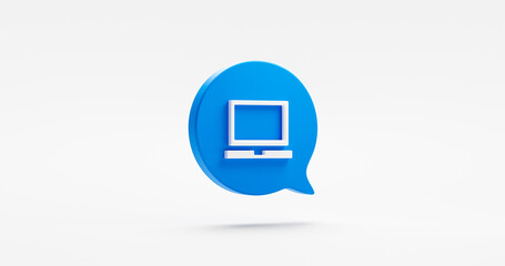 Fototapete - device computer 3d icon laptop monitor isolated on white background of blue speech bubble message sy
