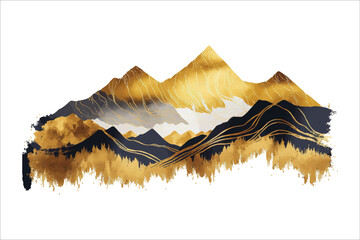 Canvas Print - mountain and golden line arts background vector. Traditional watercolor oriental, Japanese style. Vector illustration