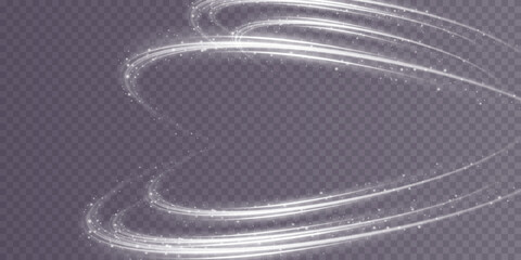 Leinwandbilder - Abstract light lines of movement and speed in white. Light everyday glowing effect. semicircular wave, light trail curve swirl, car headlights, incandescent optical fiber png.