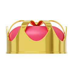 Poster - Royal crown gold metal with red cap, symbol of power. 3d rendering. PNG icon on transparent background.