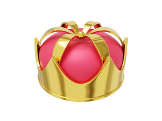 Poster - Royal crown gold metal with red cap, symbol of power, top view. 3d rendering. Icon on white background.