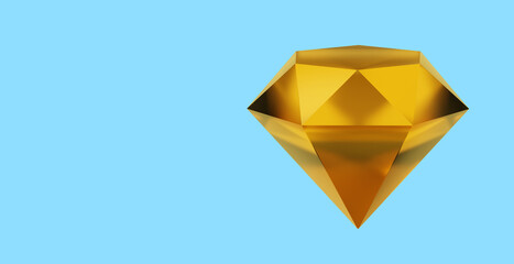 Poster - Yellow diamond, jewelry. 3D rendering. Icon on blue background, space for text.