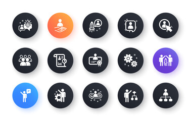 Poster - management icons. business people, algorithm and group. startup strategy classic icon set. circle we
