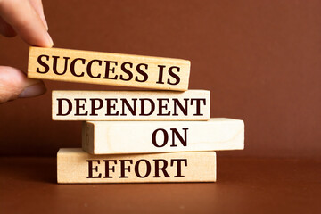 Wall Mural - Wooden blocks with words 'Success is dependent on effort'.