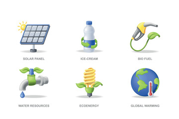 Poster - Ecology 3D icons set in modern design. Pack isolated elements