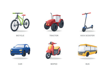 Transport 3D icons set in modern design. Pack isolated elements