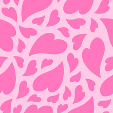 Seamless Pattern With Cute Distorted Hearts. Vector Romantic Background In Retro Style For Textile, Wallpaper, Wrapping Paper, Web Design. Pink Colors